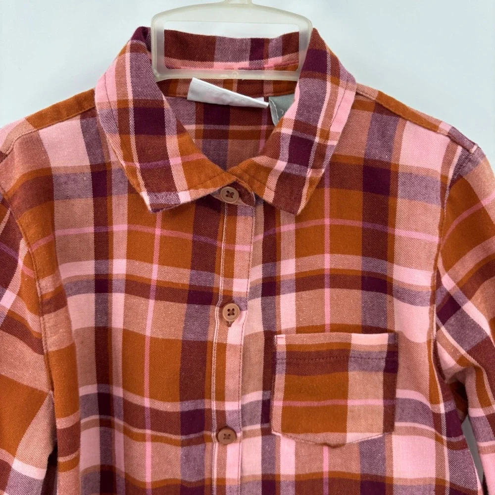 The Children's Place Flannel Shirt Kids Size 7/8 Pink Orange Plaid Button Down